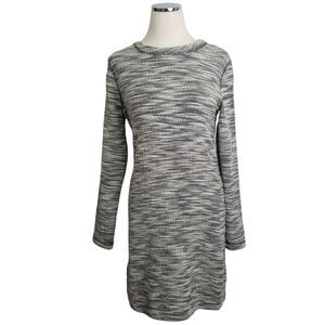 Lou & Grey Marled Knit Dress Small S Black White SPace Dye Long Sleeve Shift